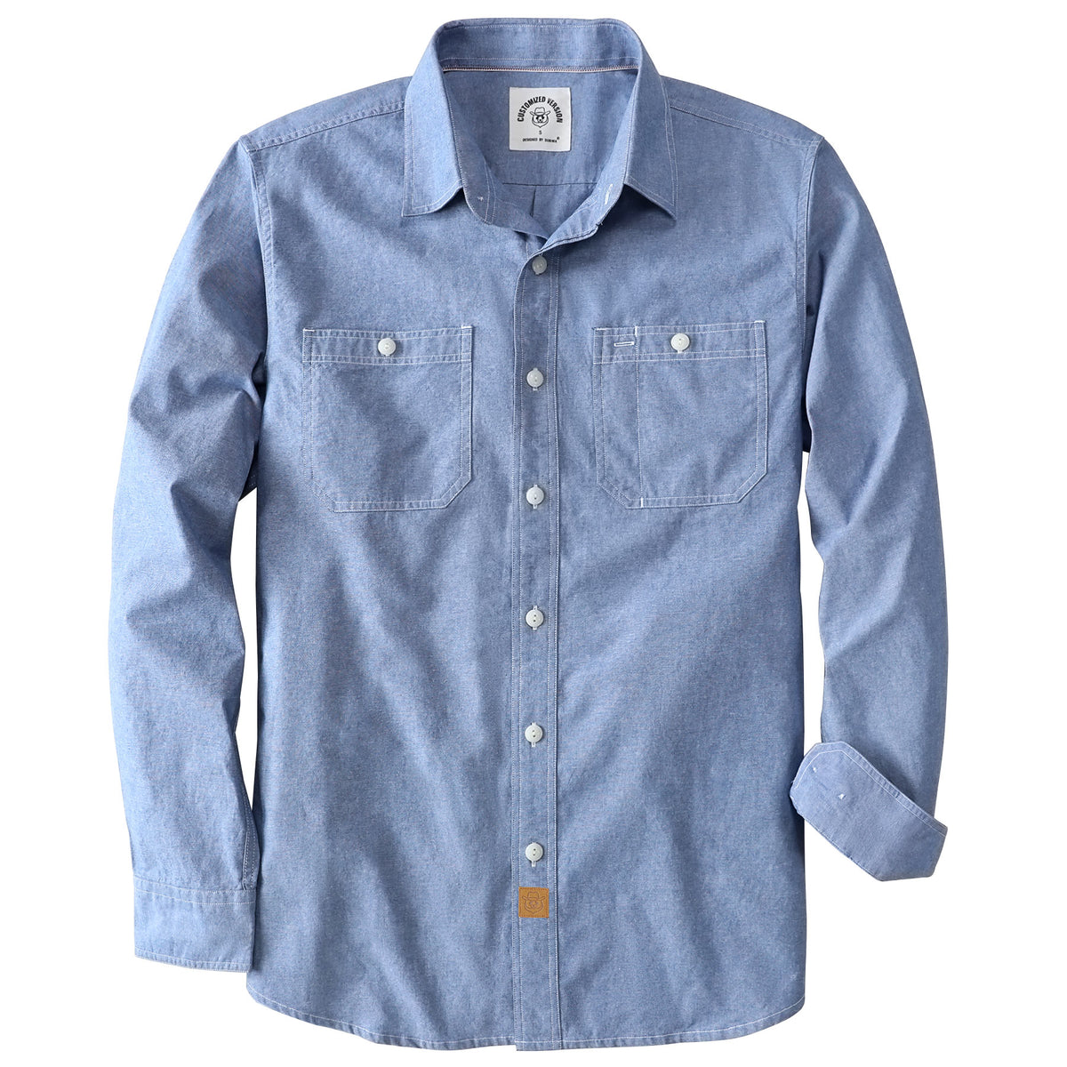 Dubinik® Light Blue Chambray Long Sleeve Button-Front Closure Pocket C