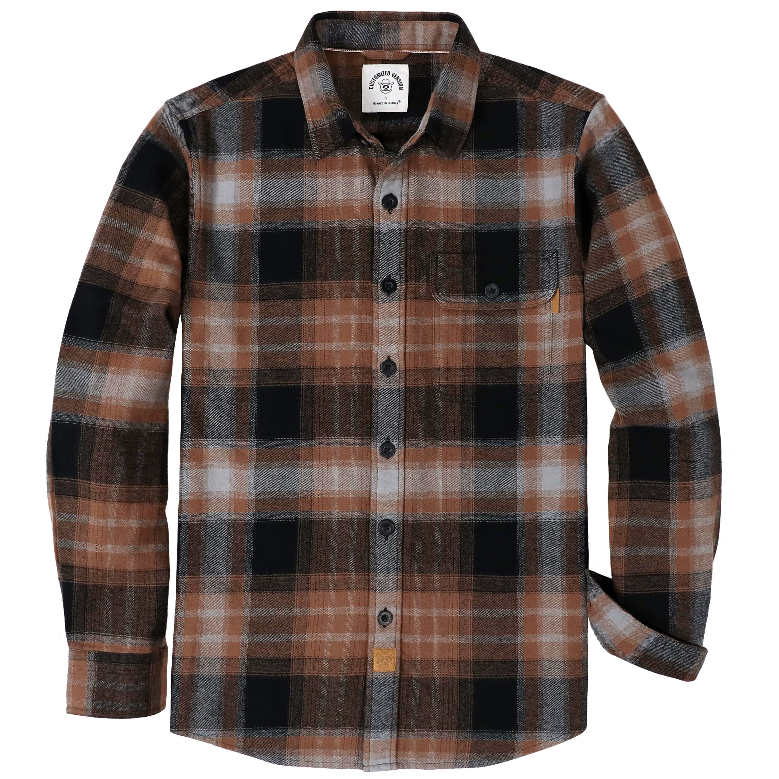 Dubinik® Mens Long Sleeve Midweight Flannel Shirt Warm Casual Soft Cotton Button Down Plaid Shirt #3417