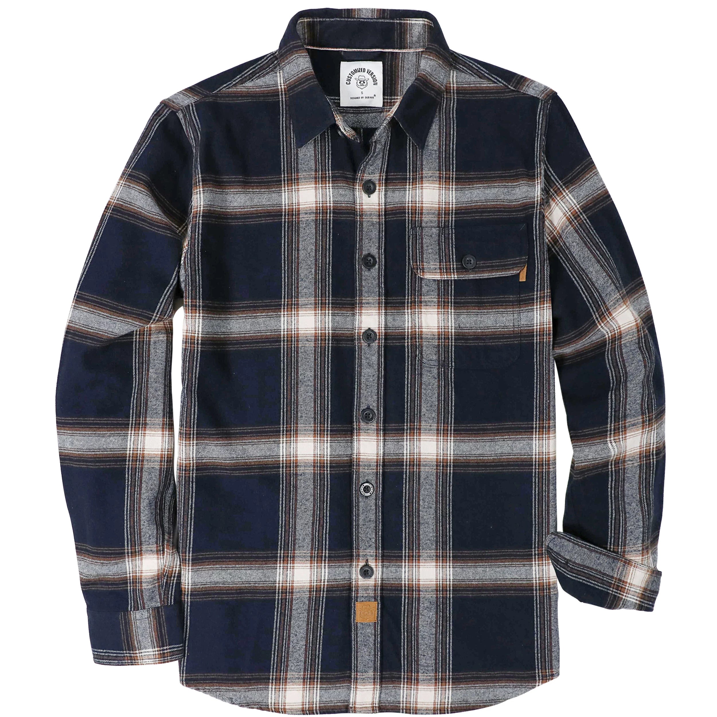 Dubinik® Mens Long Sleeve Midweight Flannel Shirt Warm Casual Soft Cotton Button Down Plaid Shirt #3422