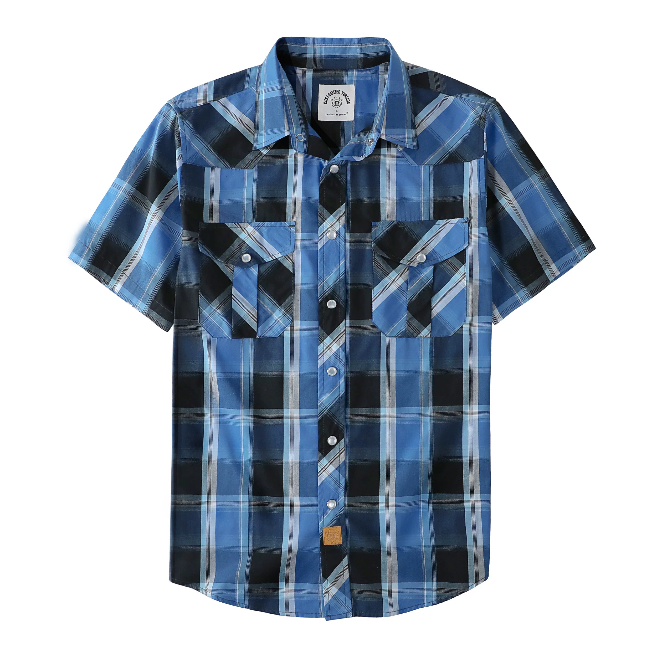 Dubinik® Western Shirts for Men Short Sleeve Plaid Pearl Snap Shirts for Men Button Up Shirt Cowboy Casual Work Shirt#41019