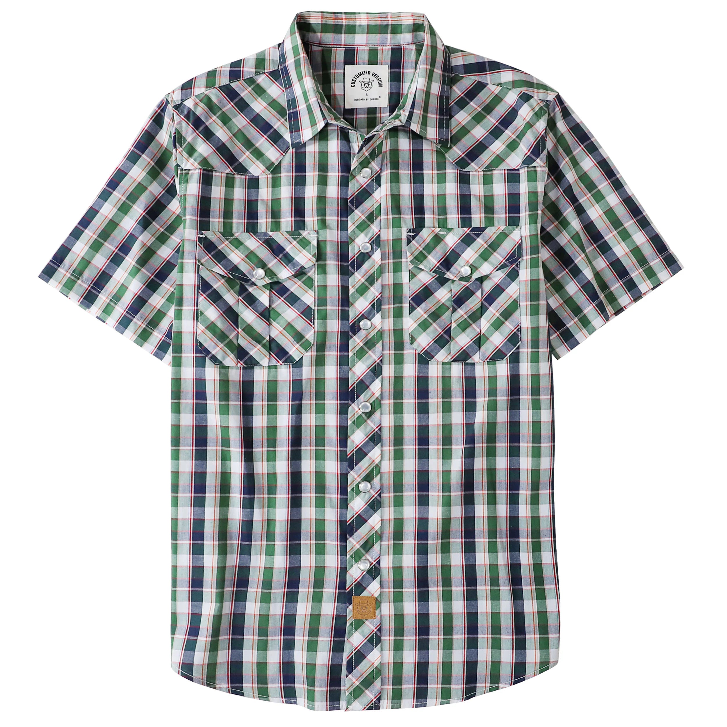 Dubinik® Western Shirts for Men Short Sleeve Plaid Pearl Snap Shirts for Men Button Up Shirt Cowboy Casual Work Shirt#41002
