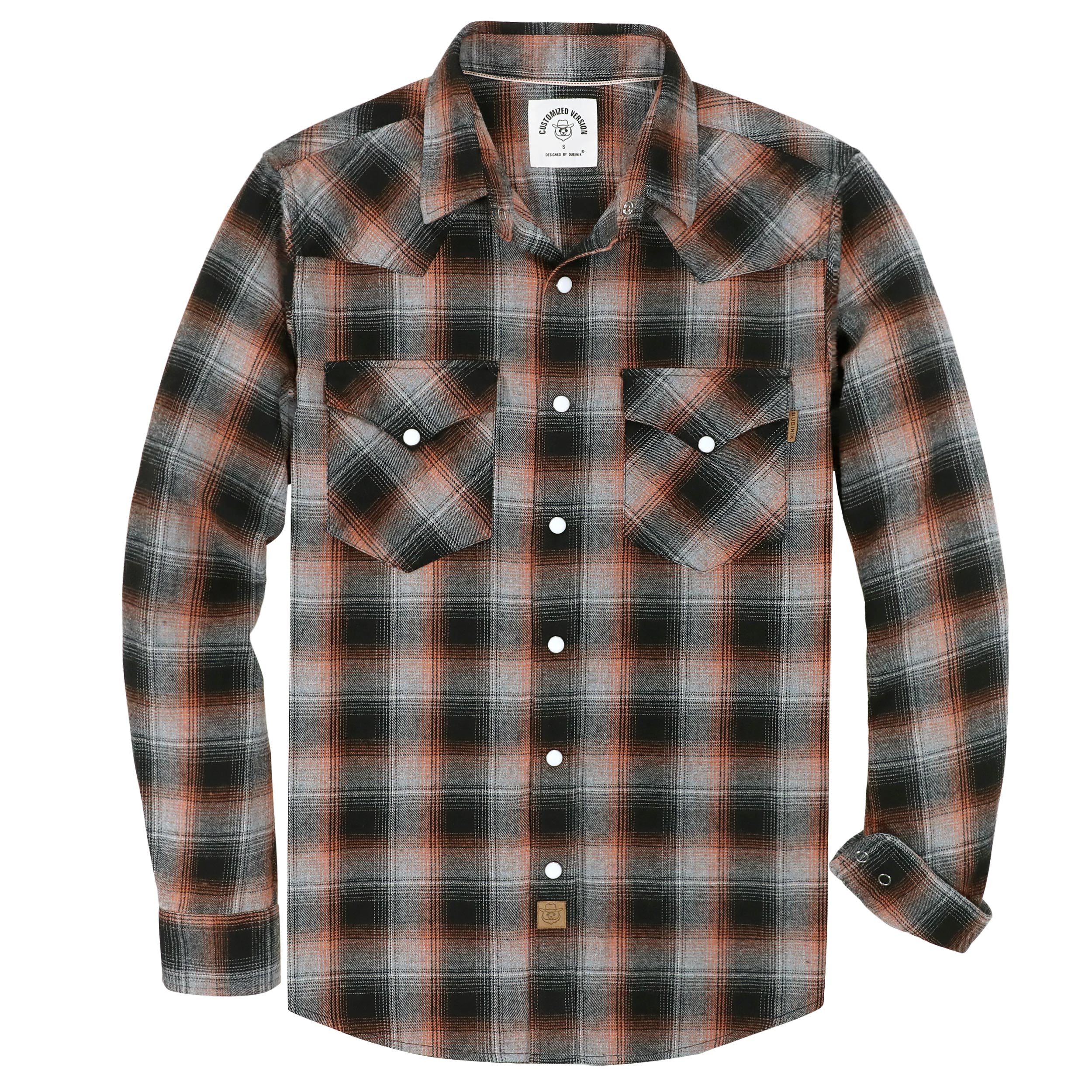 Dubinik® Flannel Shirt For Men Western Cowboy Pearl Snap Shirts For Men Long Sleeve Vintage Buttons Down Plaid Shirt #28604