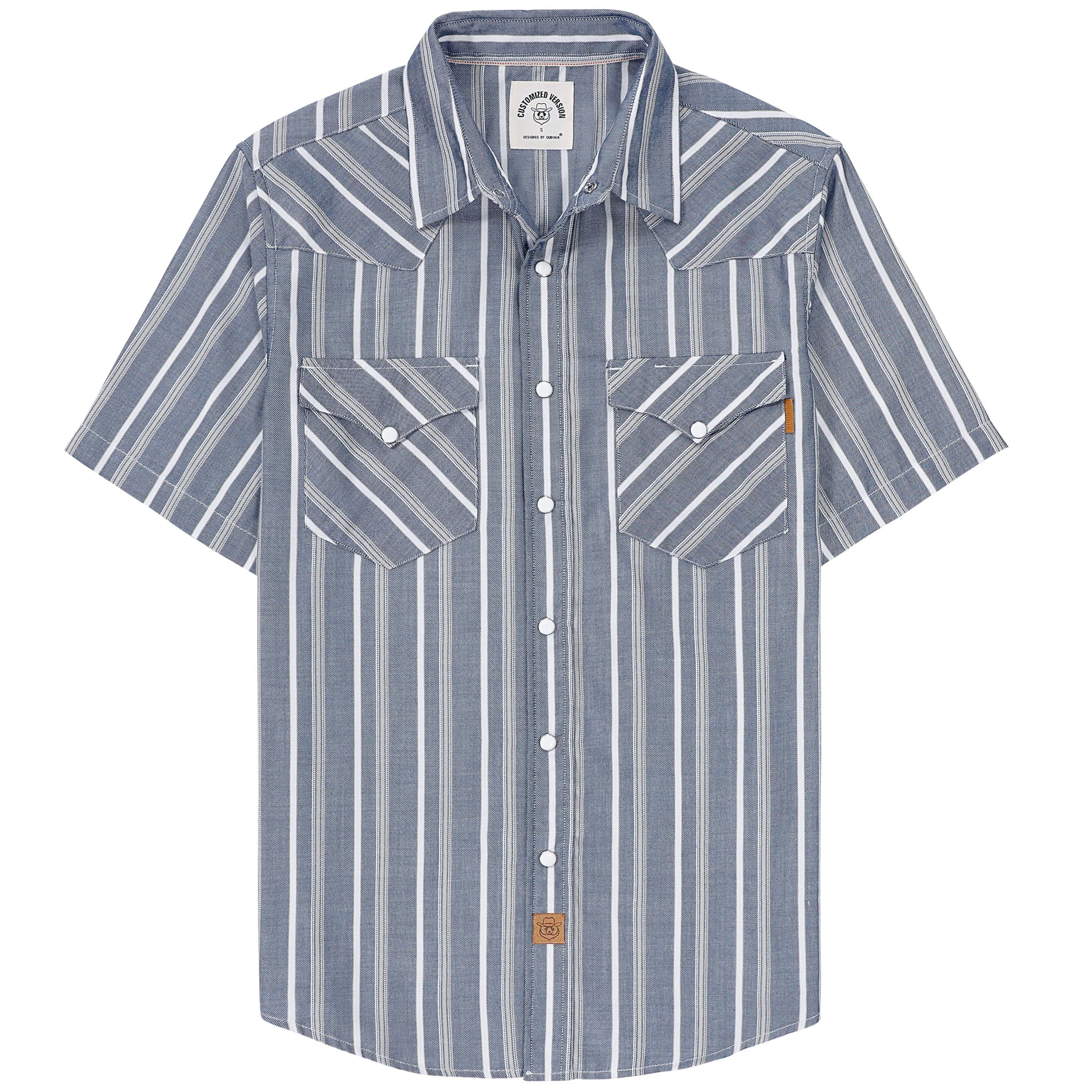 Dubinik®Bamboo Fiber Mens Shirts Short Sleeve Plaid Shirt Men Western Cowboy Pearl Snap Vintage Casual Plaid Shirt #29504