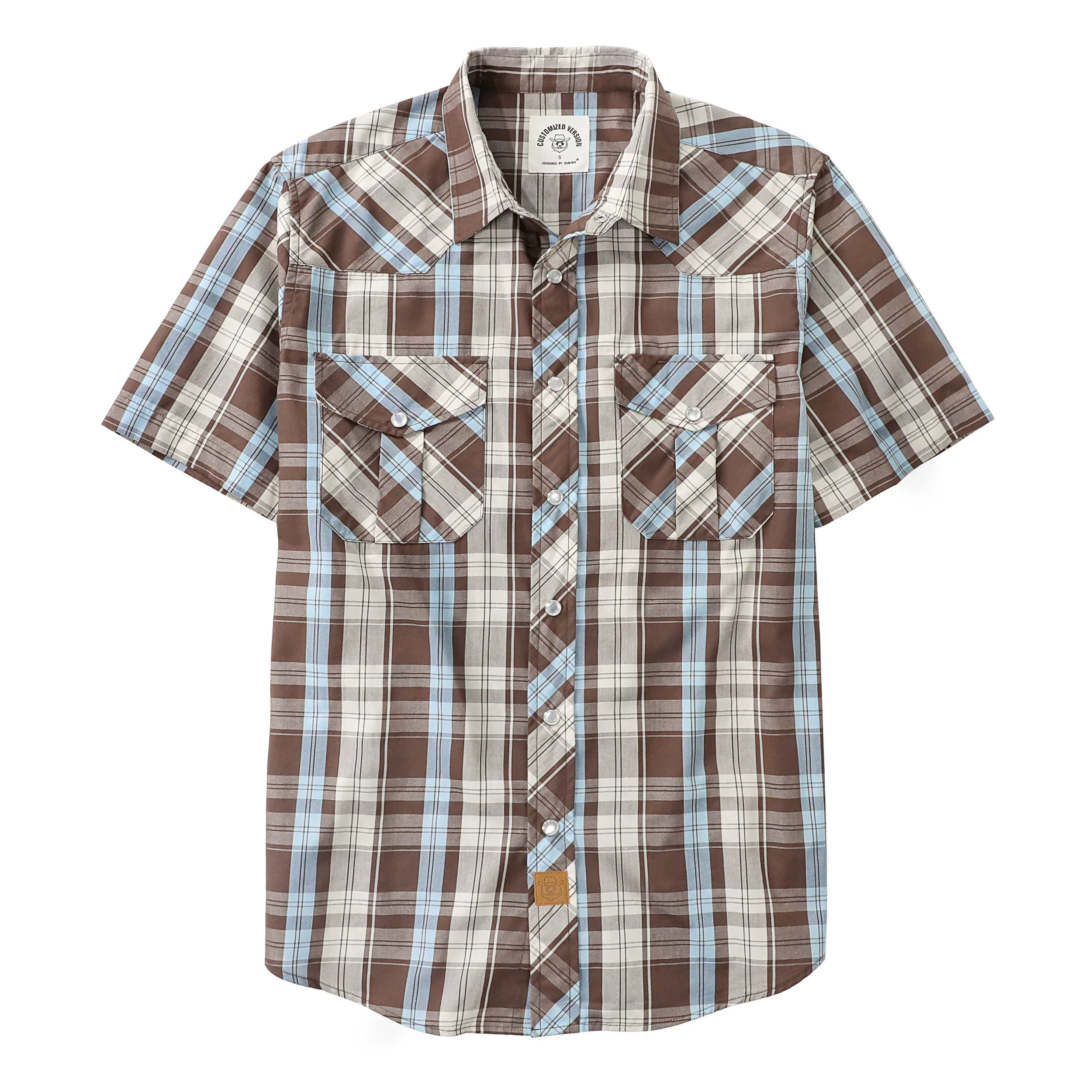 Dubinik® Western Shirts for Men Short Sleeve Plaid Pearl Snap Shirts for Men Button Up Shirt Cowboy Casual Work Shirt#41001