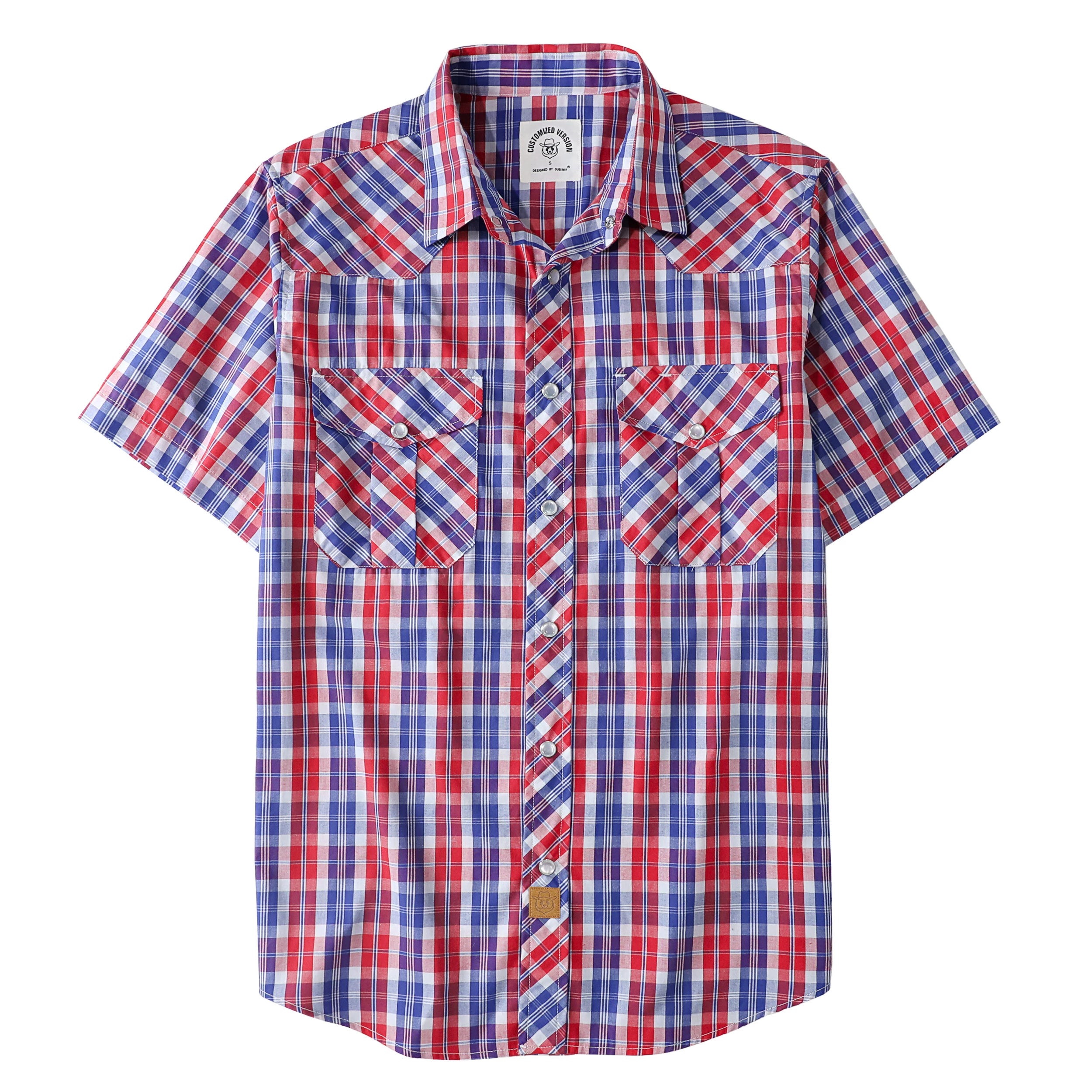 Dubinik® Western Shirts for Men Short Sleeve Plaid Pearl Snap Shirts for Men Button Up Shirt Cowboy Casual Work Shirt#41013