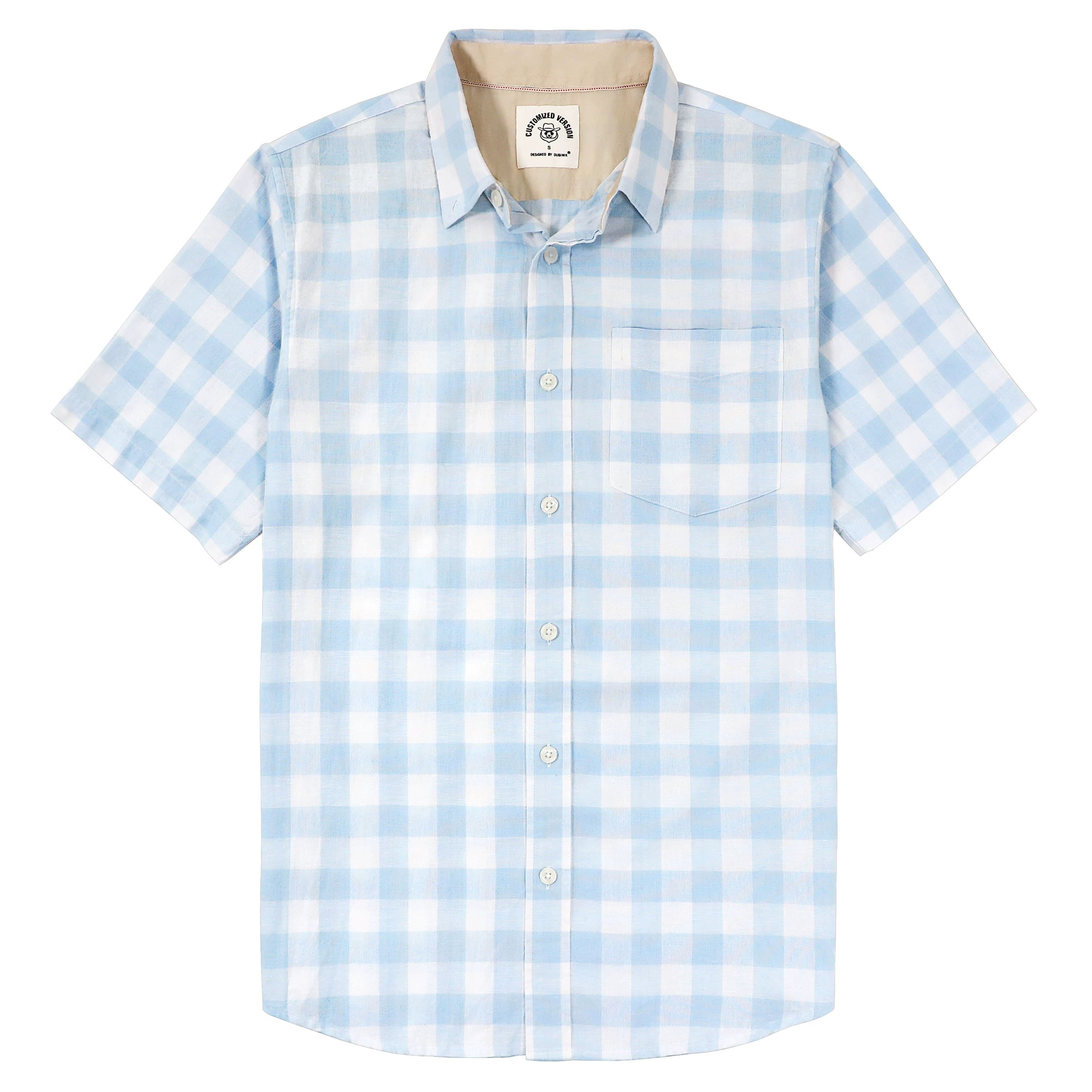 Dubinik® Mens Short Sleeve Button Down Shirts 100% Cotton Plaid Men's Casual Button-Down Shirts with Pocket#01148