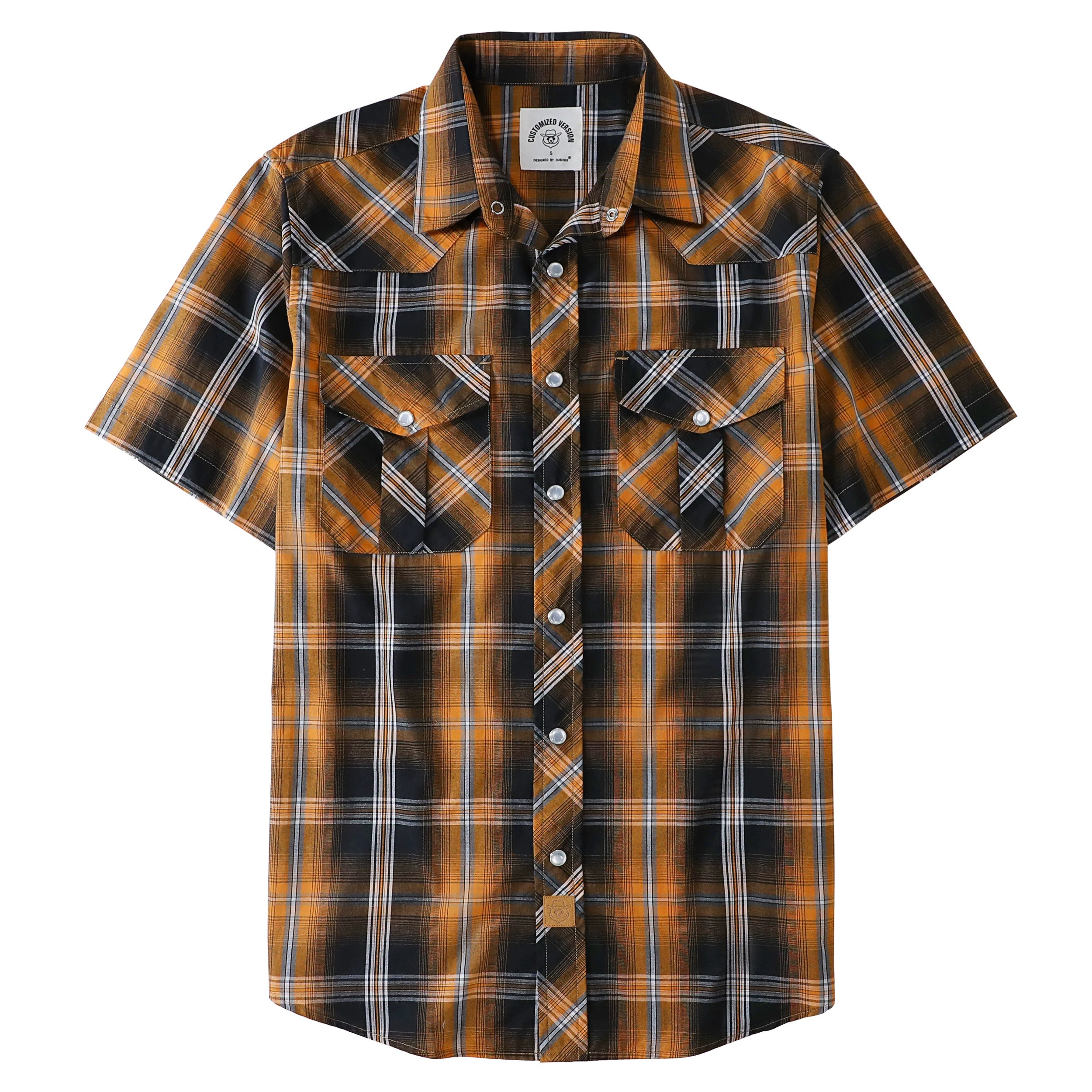 Dubinik® Western Shirts for Men Short Sleeve Plaid Pearl Snap Shirts for Men Button Up Shirt Cowboy Casual Work Shirt#41005