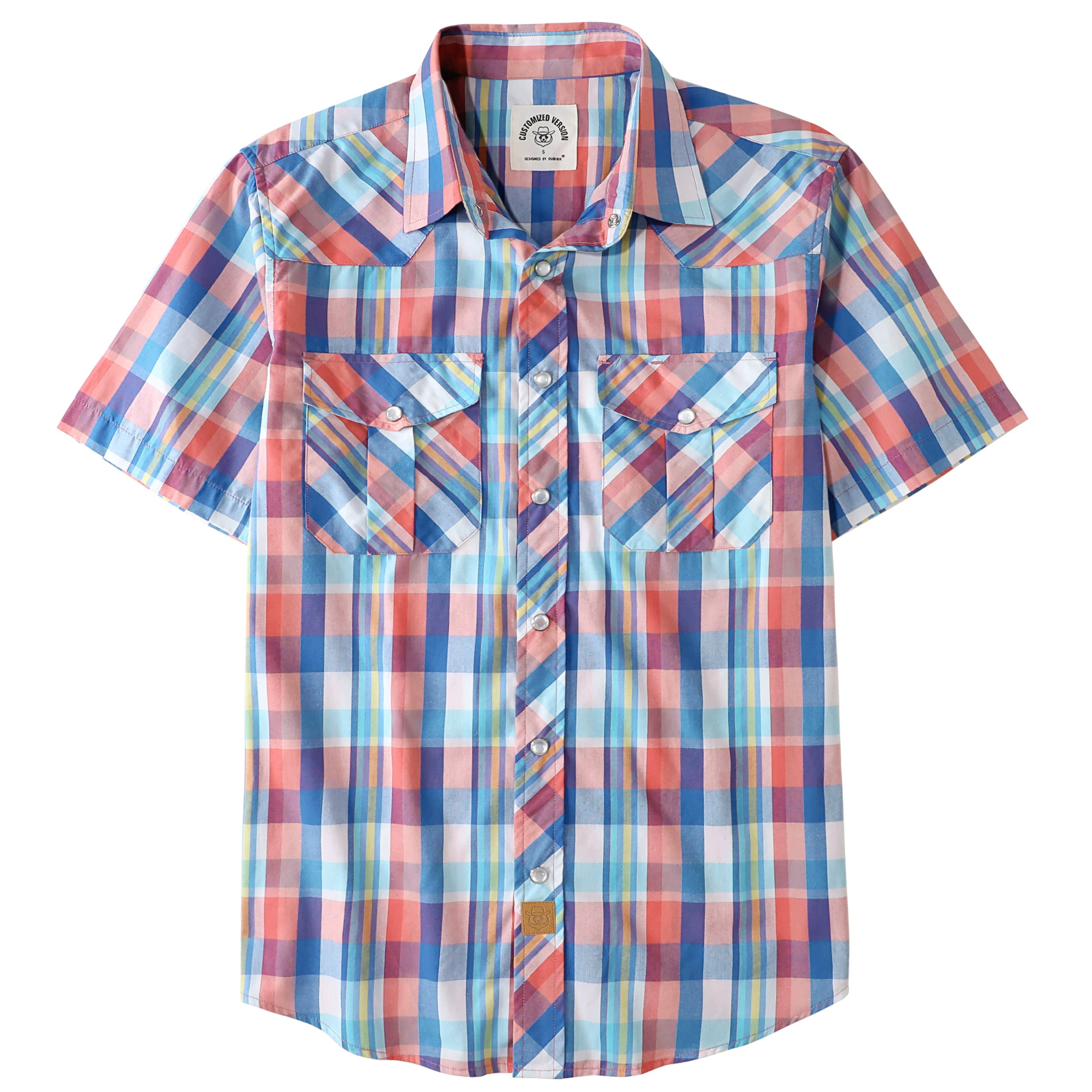 Dubinik® Western Shirts for Men Short Sleeve Plaid Pearl Snap Shirts for Men Button Up Shirt Cowboy Casual Work Shirt#41021