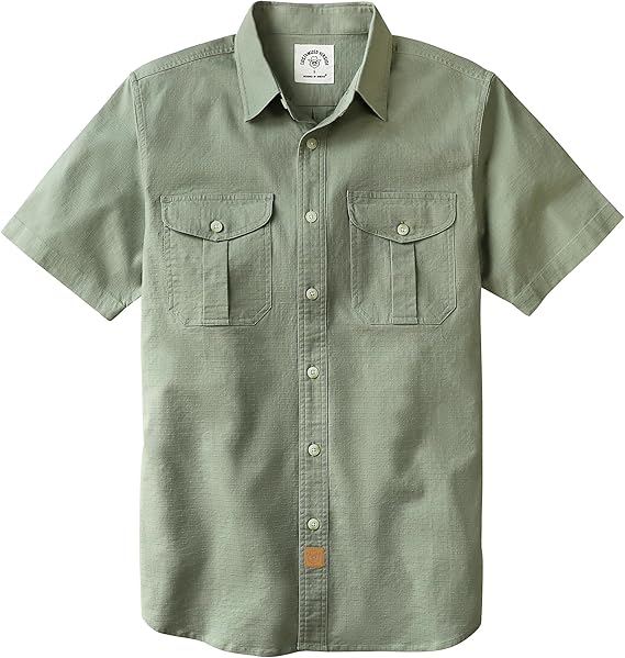 Dubinik® Mens Short Sleeve Button Down Shirts Two Pocket Vintage Mens Work Shirt Cotton Mens Shirts Casual with Stretch#0055006