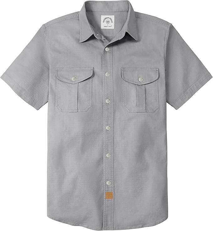 Dubinik® Mens Short Sleeve Button Down Shirts Two Pocket Vintage Mens Work Shirt Cotton Mens Shirts Casual with Stretch#0055002