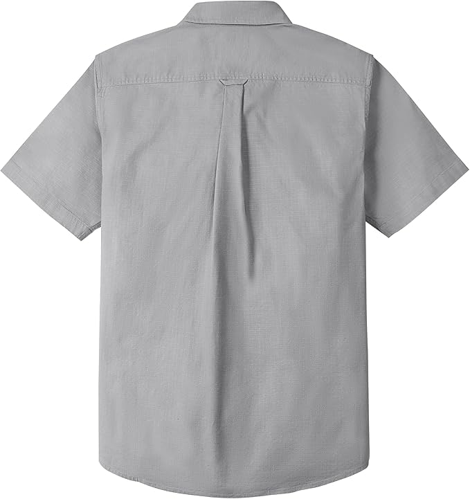 Dubinik® Mens Short Sleeve Button Down Shirts Two Pocket Vintage Mens Work Shirt Cotton Mens Shirts Casual with Stretch#0055002