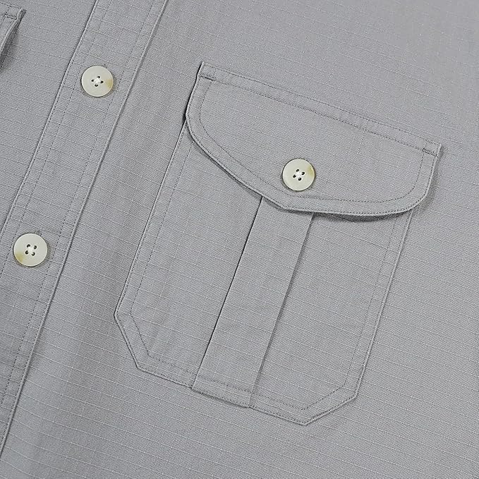 Dubinik® Mens Short Sleeve Button Down Shirts Two Pocket Vintage Mens Work Shirt Cotton Mens Shirts Casual with Stretch#0055002