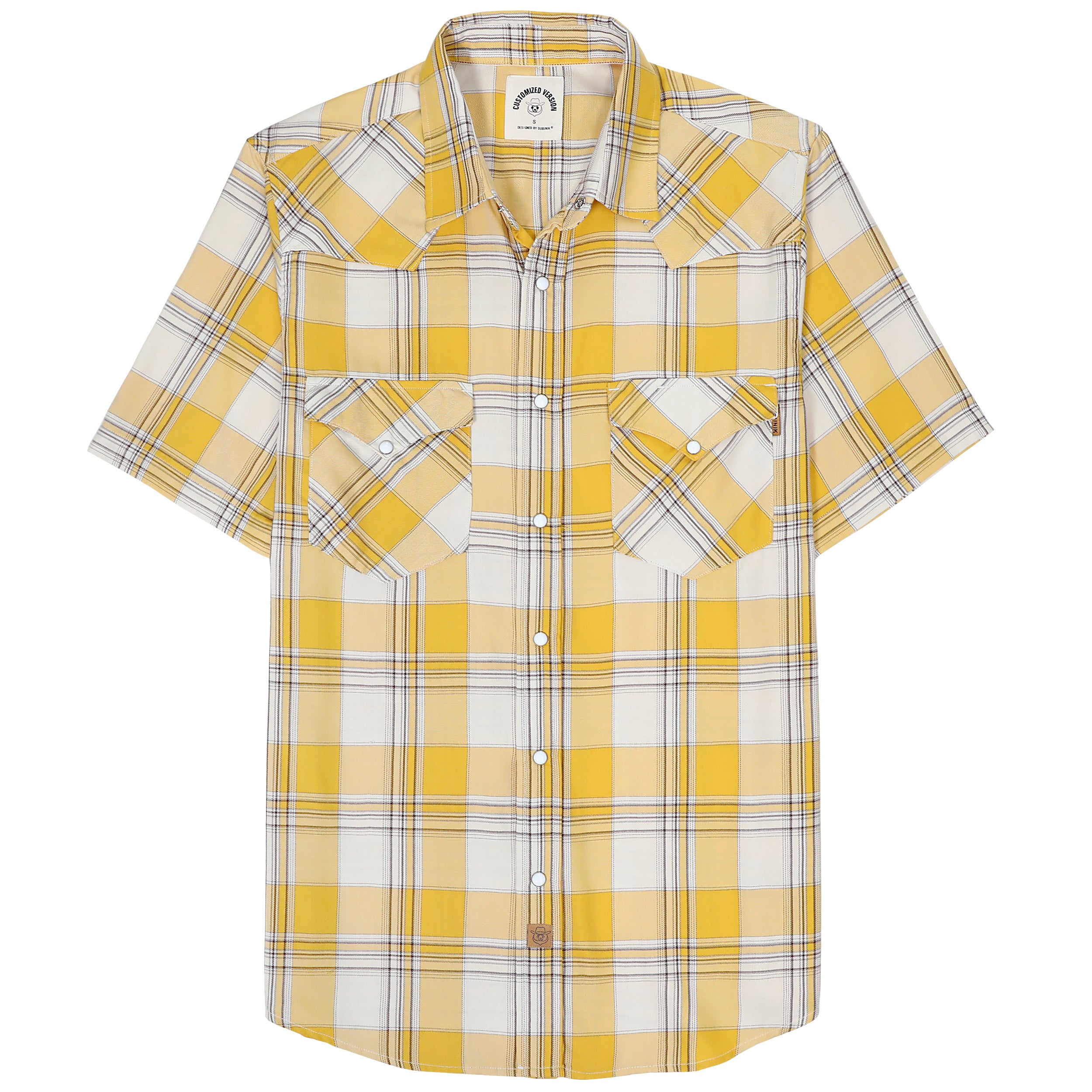 Dubinik®Bamboo Fiber Mens Shirts Short Sleeve Plaid Shirt Men Western Cowboy Pearl Snap Vintage Casual Plaid Shirt #29401
