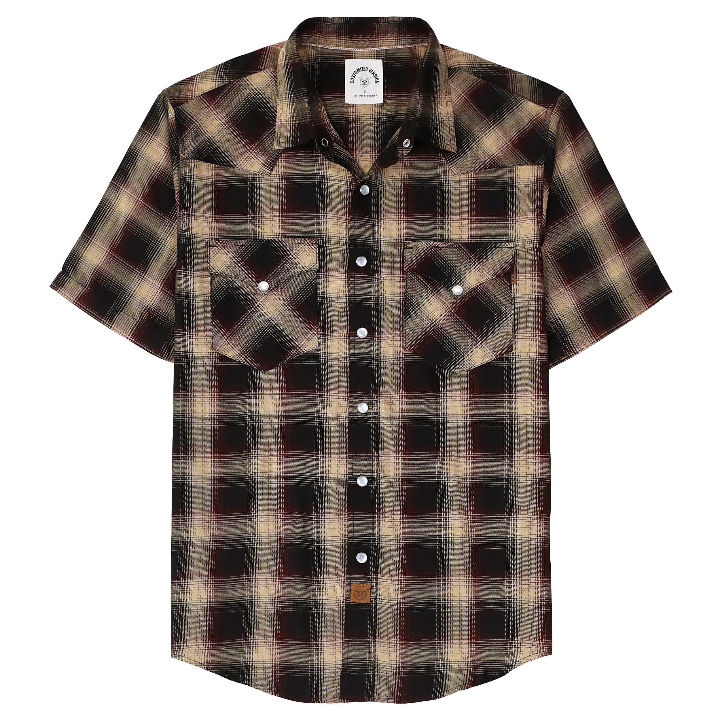 Dubinik®Bamboo Fiber Mens Shirts Short Sleeve Plaid Shirt Men Western Cowboy Pearl Snap Vintage Casual Plaid Shirt #2904