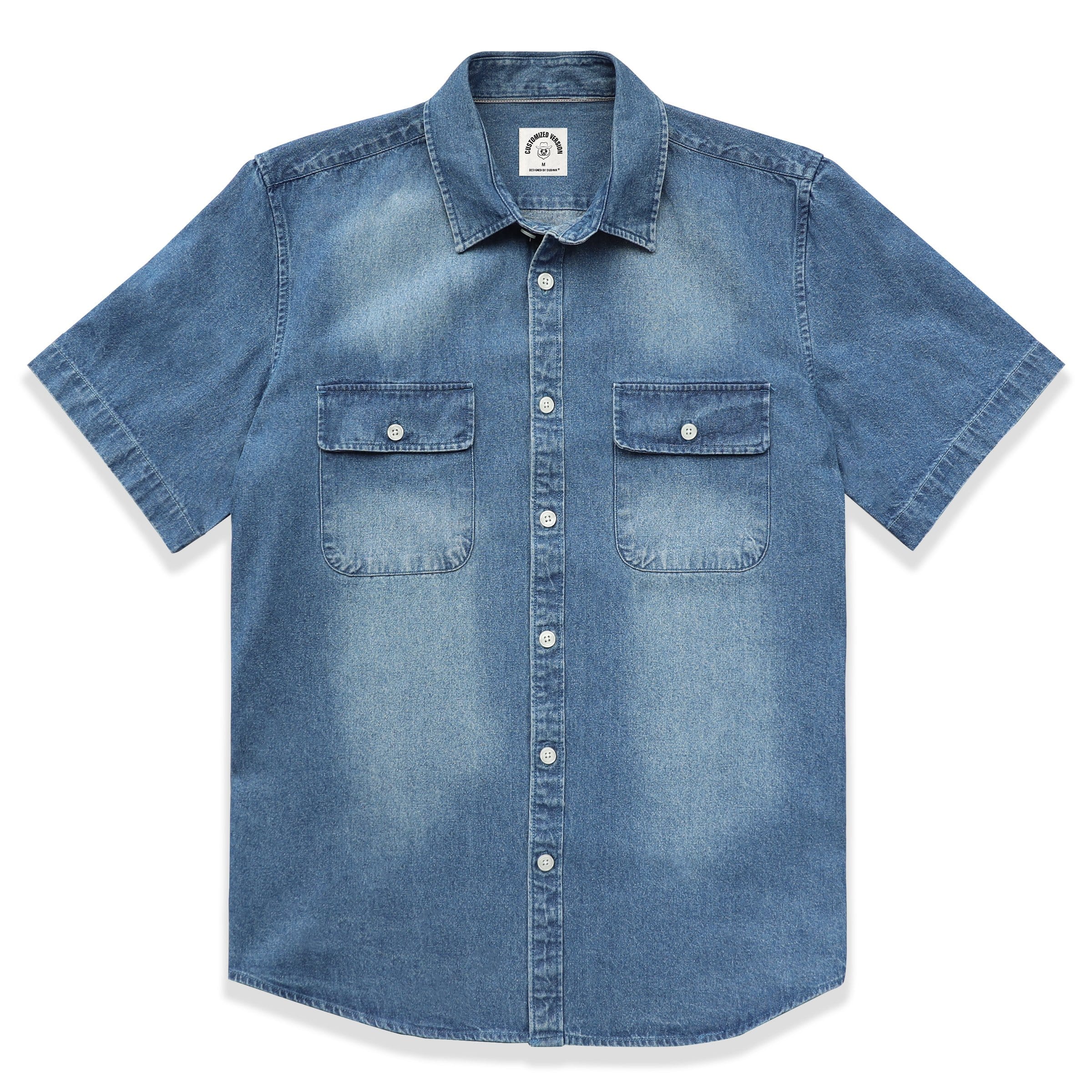 Men's cotton short-sleeved denim shirt #5502