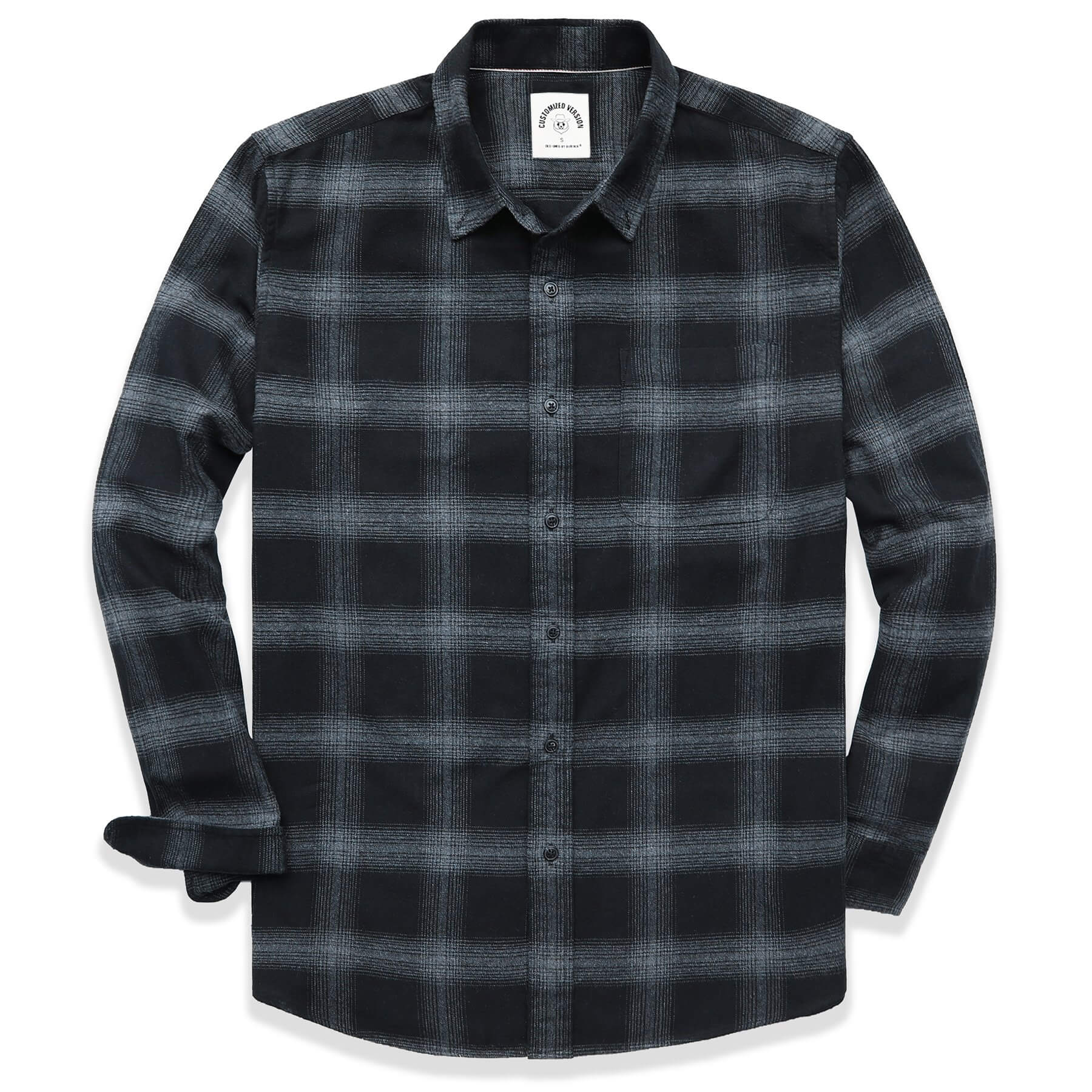 Men's Plaid Flannel Long Sleeve Black Ombre Shirts #0359