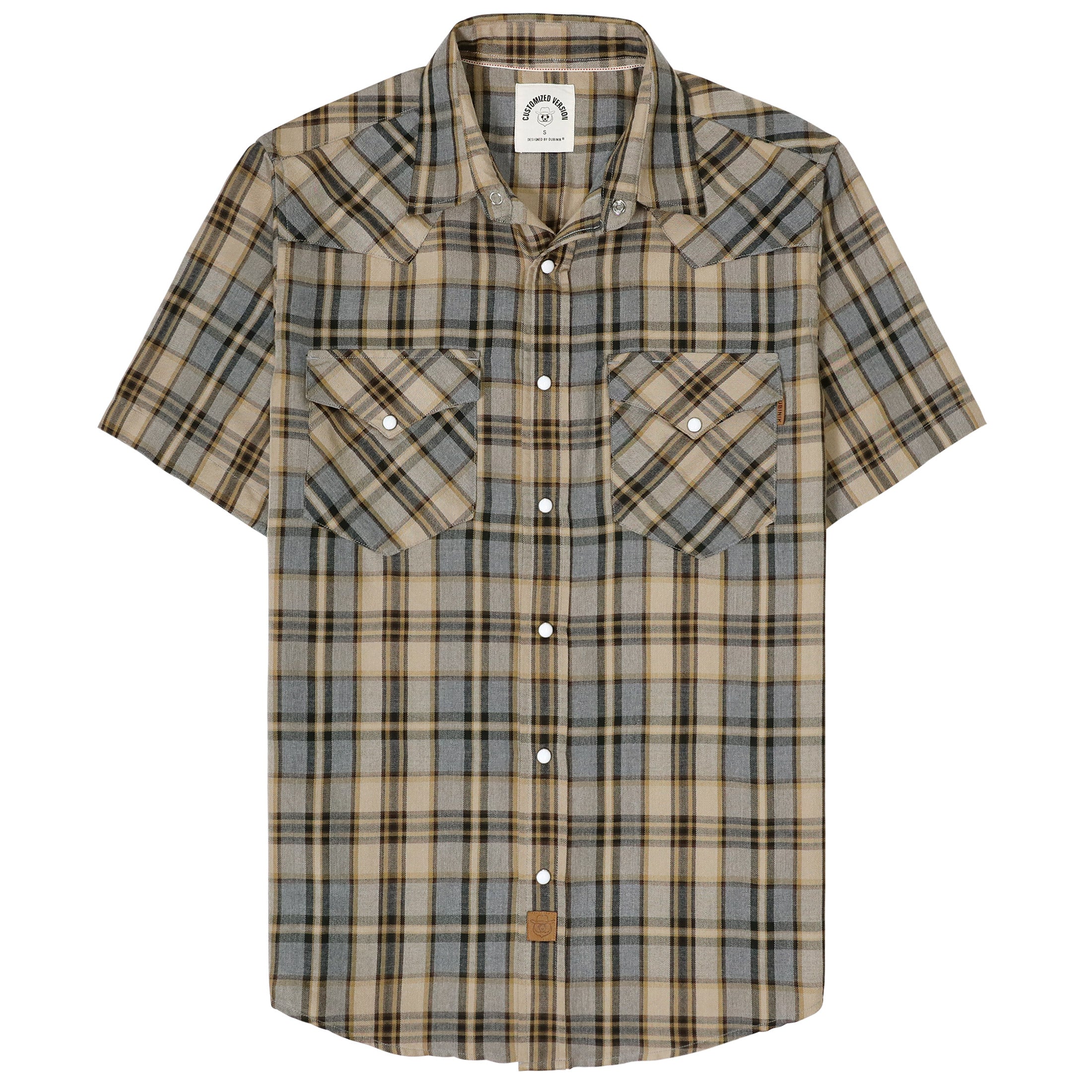 Dubinik®Bamboo Fiber Mens Shirts Short Sleeve Plaid Shirt Men Western Cowboy Pearl Snap Vintage Casual Plaid Shirt #29901