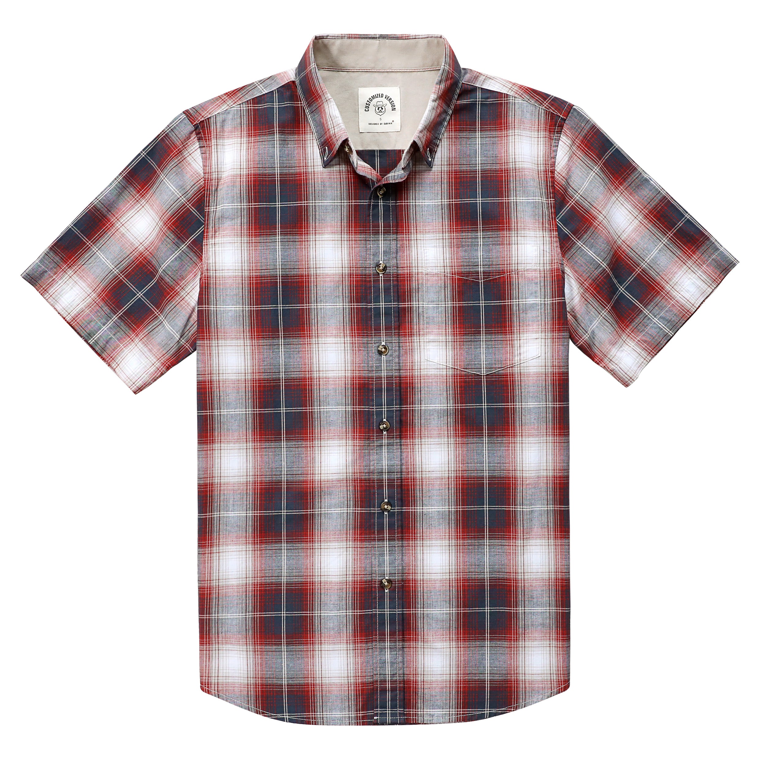 Dubinik® Mens Short Sleeve Button Down Shirts 100% Cotton Plaid Casual Shirt with Pocket #0110