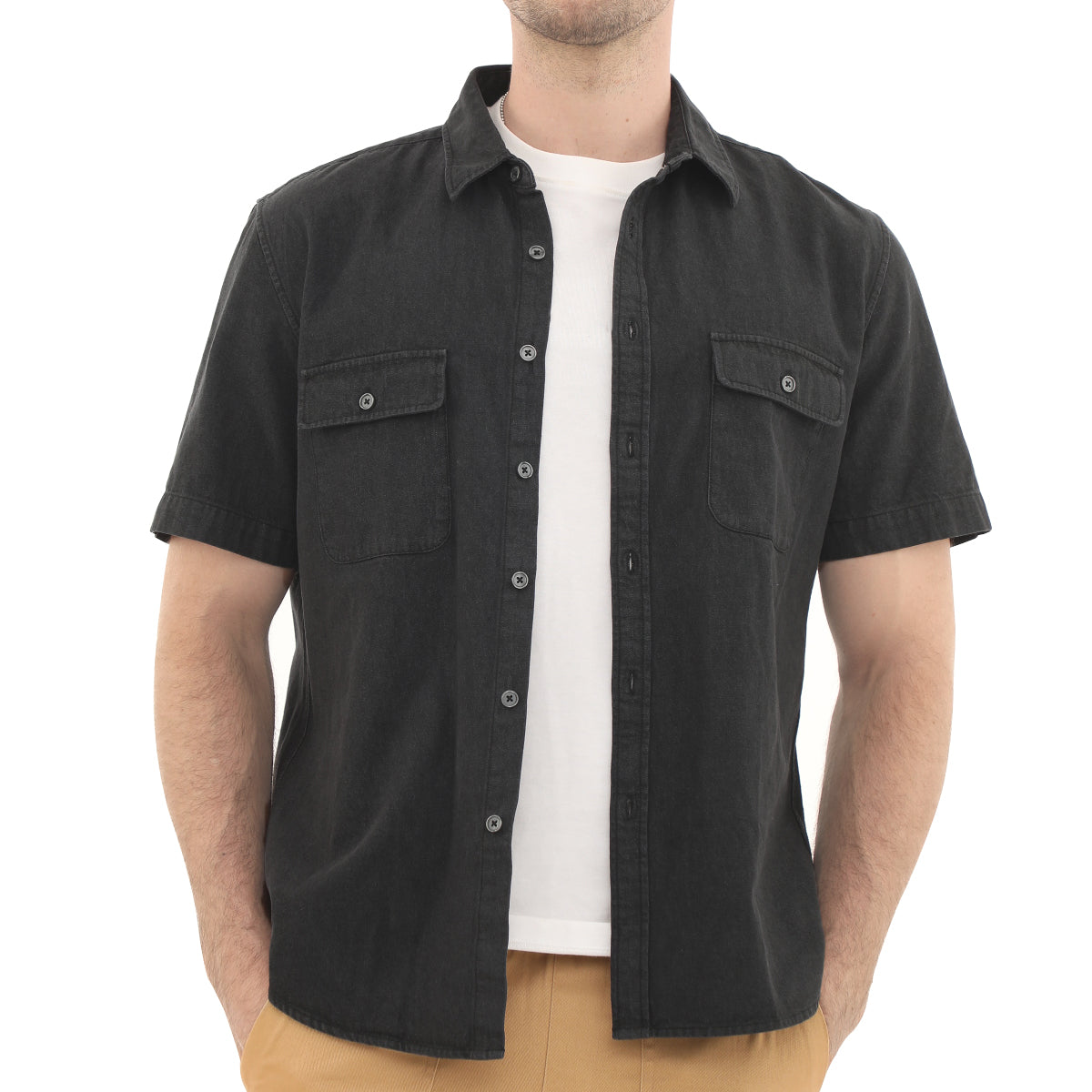 Mens Denim Shirts Button Down Short Sleeve Western Cotton Casual Work Jean Shirt #5504