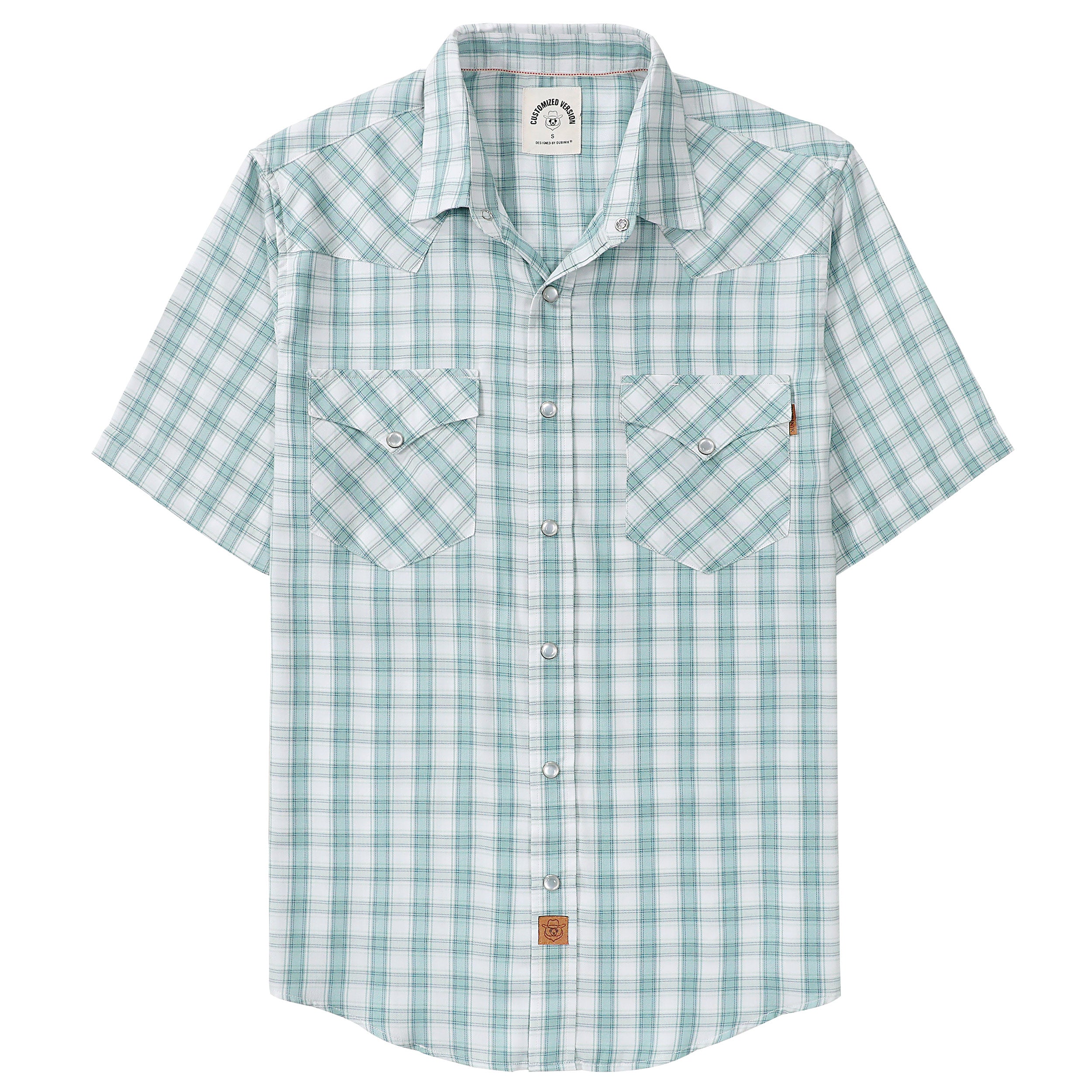 Dubinik®Bamboo Fiber Mens Shirts Short Sleeve Plaid Shirt Men Western Cowboy Pearl Snap Vintage Casual Plaid Shirt #2907