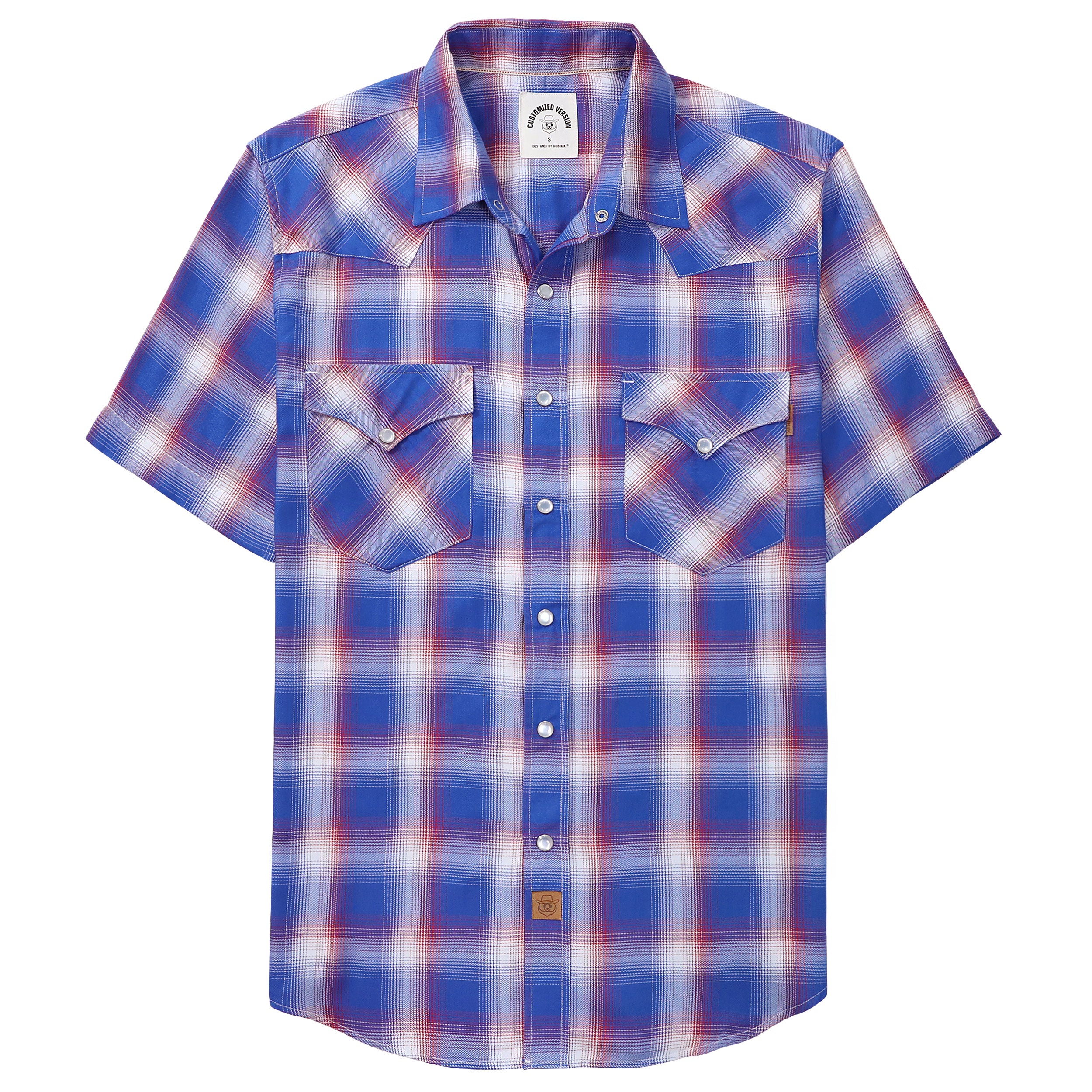 Dubinik®Bamboo Fiber Mens Shirts Short Sleeve Plaid Shirt Men Western Cowboy Pearl Snap Vintage Casual Plaid Shirt #2902