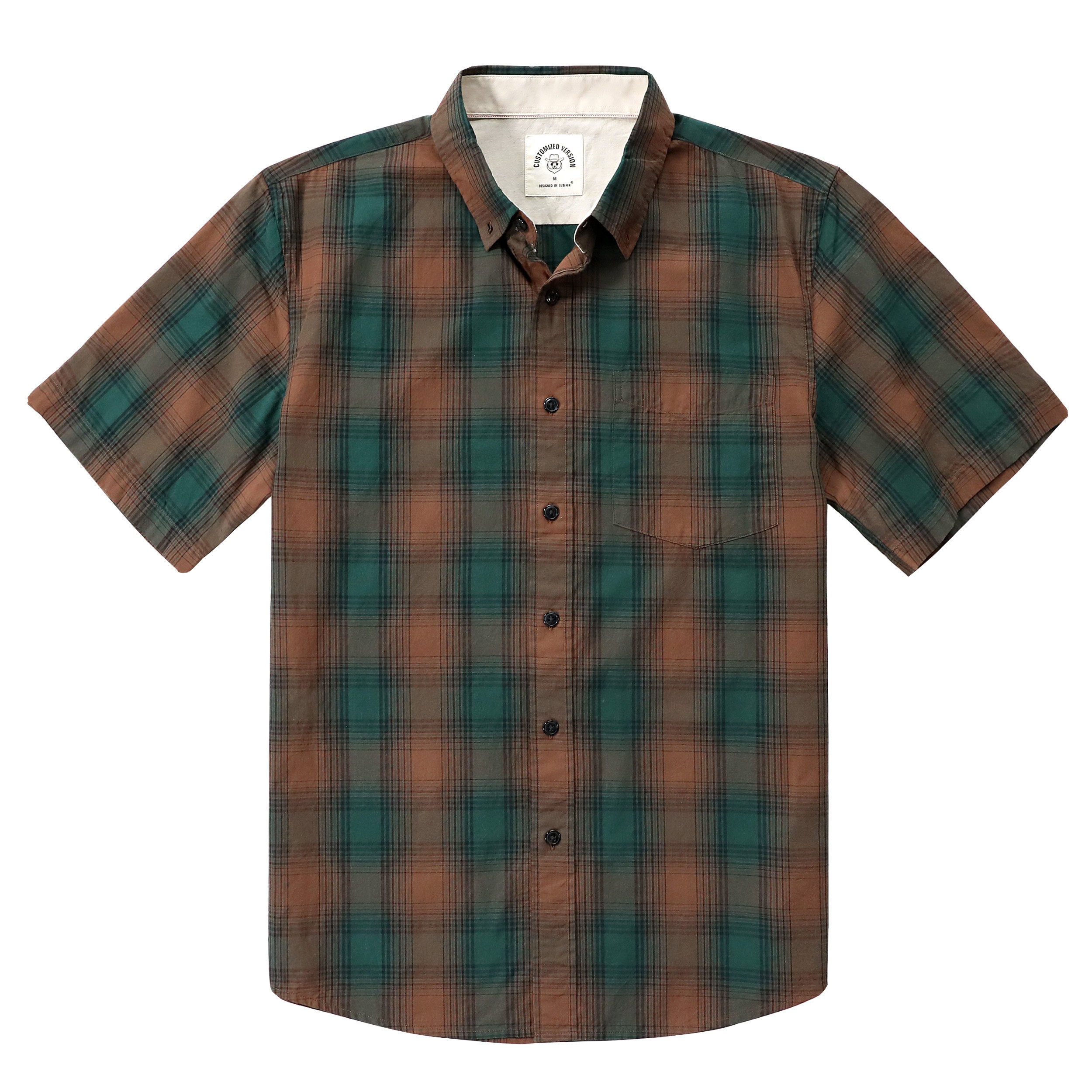 Dubinik® Short Sleeve Button Down Shirts 100% Cotton Plaid Casual Shirt with Pocket #0113
