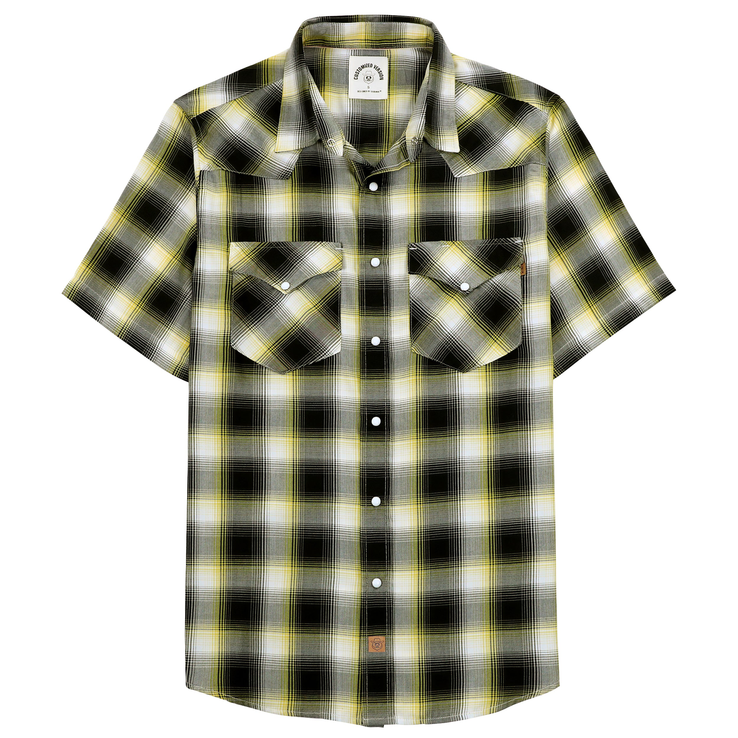 Dubinik®Bamboo Fiber Mens Shirts Short Sleeve Plaid Shirt Men Western Cowboy Pearl Snap Vintage Casual Plaid Shirt #2912